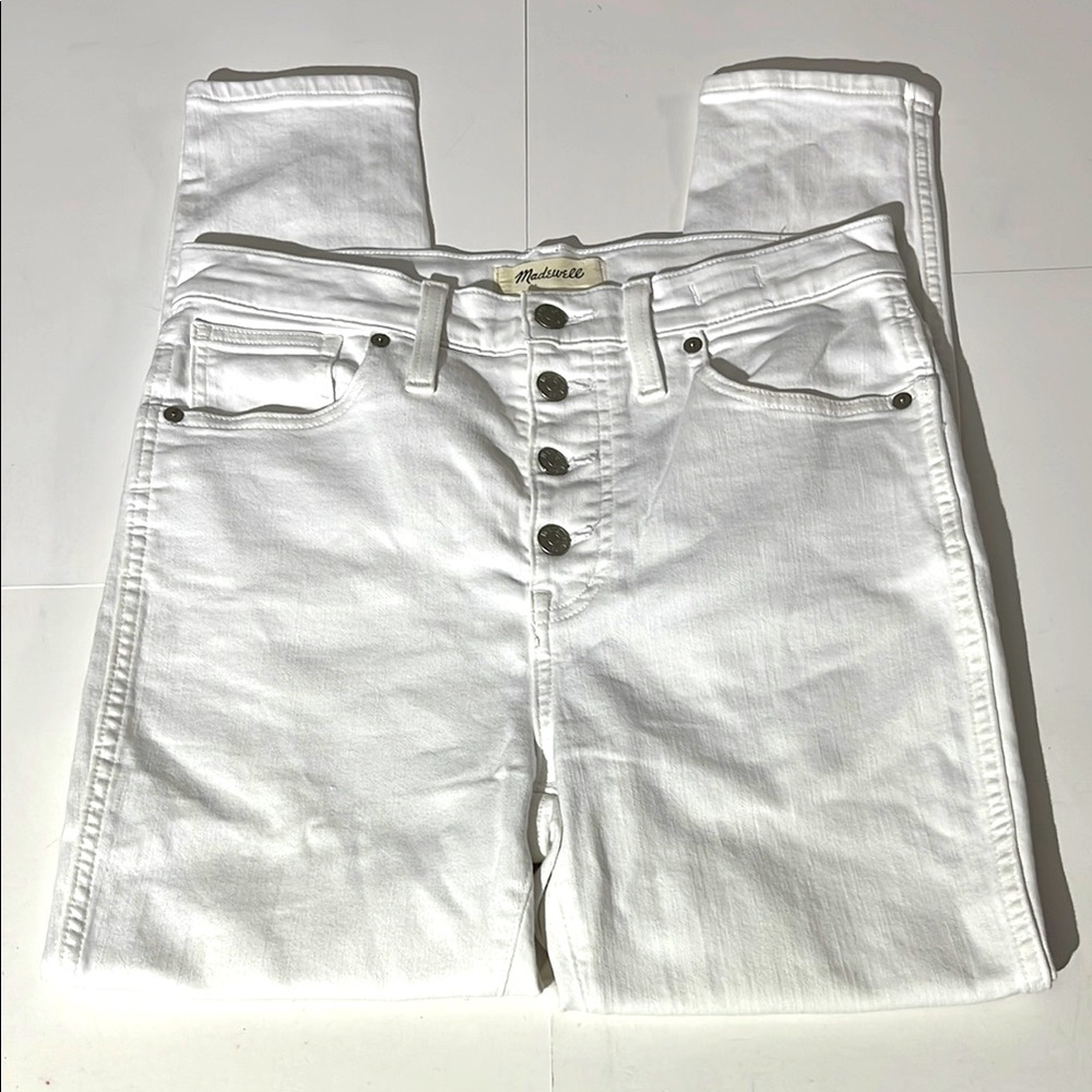 Madewell 10" White High-Rise Skinny Crop Jeans Denim Exposed Button Fly sz 29